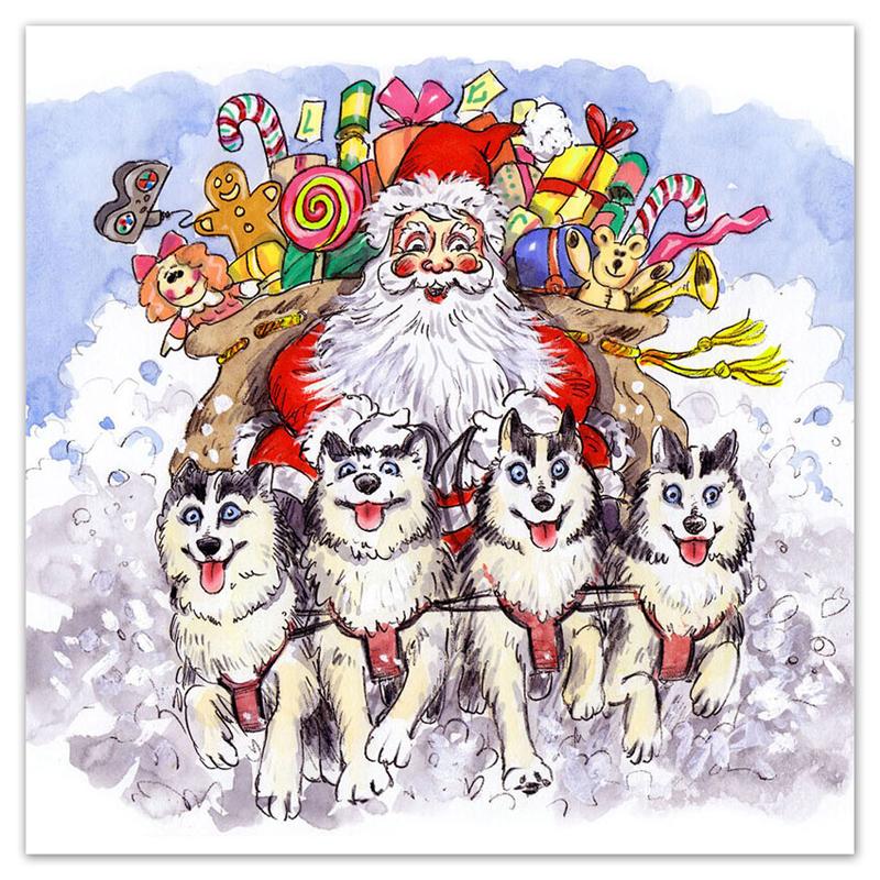 Santa with Huskies